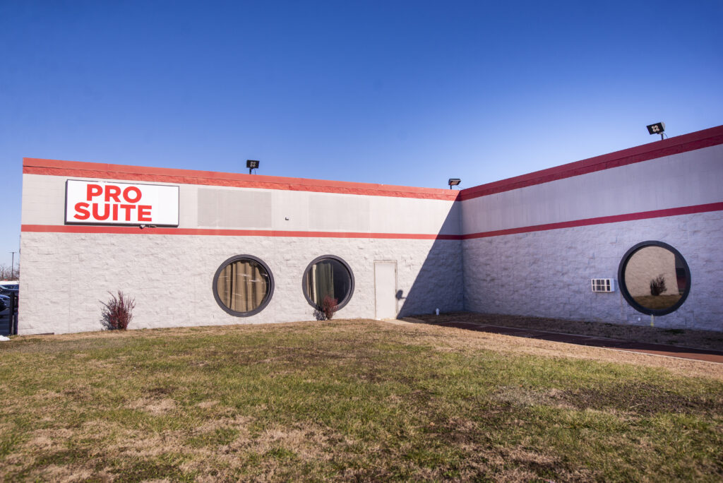 building with business logo